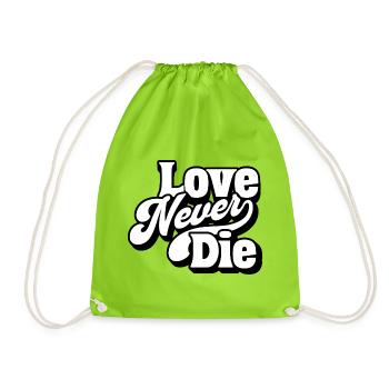 Love Never Die – Zeitlose Liebesbotschaft - Turnbeutel - Neongrün - Vorne