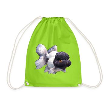 Black & White Oranda High Quality Goldfish - Drawstring Bag - neon green - Front
