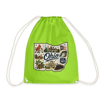Ohio Buckeye State Vintage Travel Sticker - Drawstring Bag - neon green - Front
