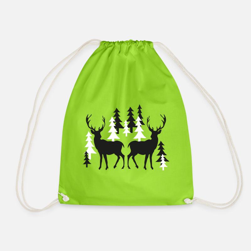 Weihnachten Hirsche im Wald - Turnbeutel - Neongrün