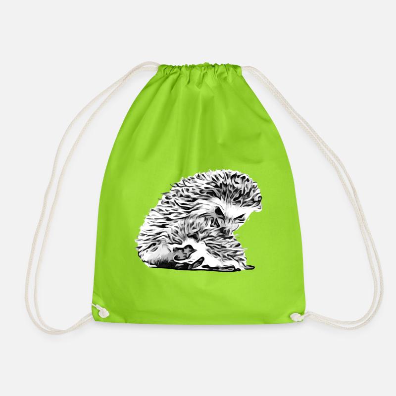 Igel Mama mit Igel Baby - Turnbeutel - Neongrün