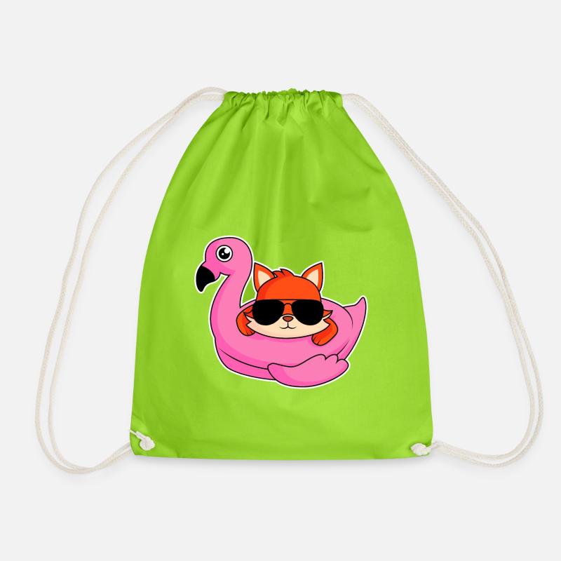 Fuchs im Flamingo - Design - Turnbeutel - Neongrün