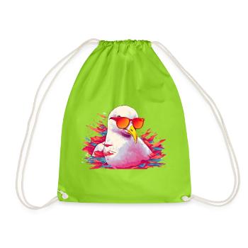 Pink seagull with sunglasses - Drawstring Bag - neon green - Front