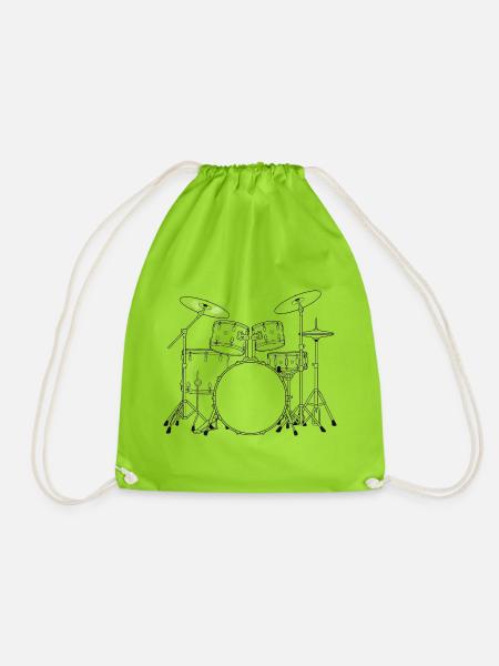 Schwarzweiß Drumset Skizze - Turnbeutel - Neongrün
