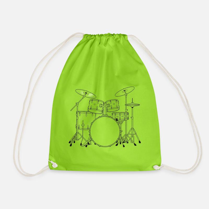 Schwarzweiß Drumset Skizze - Turnbeutel - Neongrün