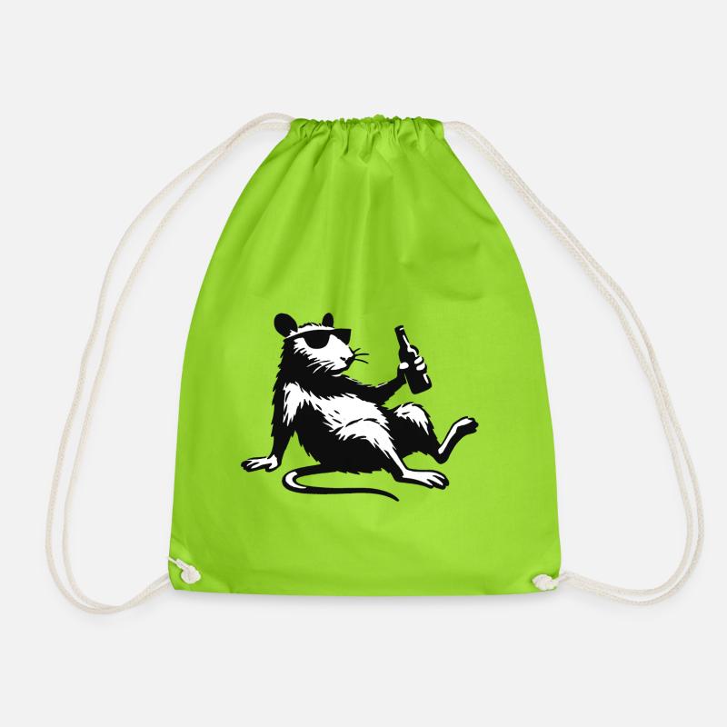 Ratte mit Flasche Sonnenbrille - Turnbeutel - Neongrün