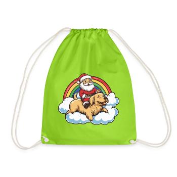 Golden Retriever Dog Santa Claus - Drawstring Bag - neon green - Front