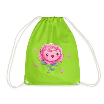 Kuschelige Rosa Rose Cartoon - Turnbeutel - Neongrün - Vorne