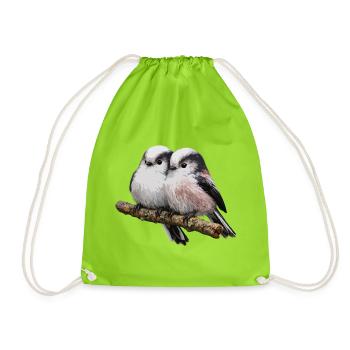 Duo Long-tailed on Branch - Soft Pastel - Drawstring Bag - neon green - Front