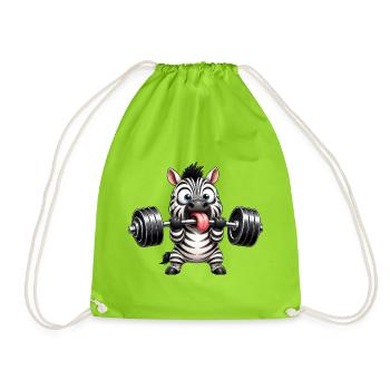Zebra with Dumbbell Comic Bodybuilding Cartoon - Drawstring Bag - neon green - Front