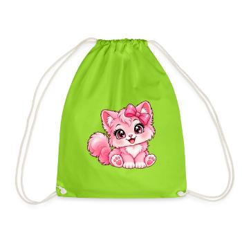 Kawaii Pink Kitten mit Schleife - Turnbeutel - Neongrün - Vorne
