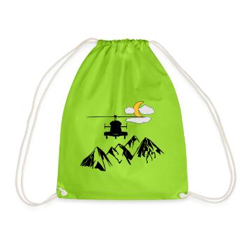 Heli, mountains, moon, clouds - Drawstring Bag - neon green - Front