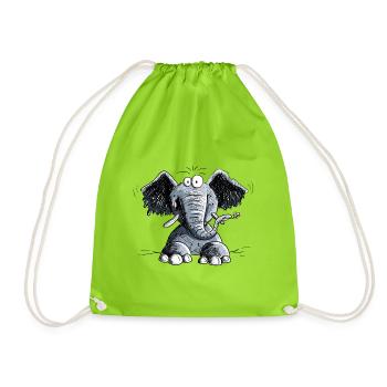 Happy Elephant With Flowers I Elephant Motif - Drawstring Bag - neon green - Front