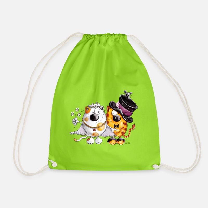 Katzen Hochzeit - Turnbeutel - Neongrün