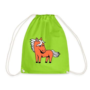 Pferd Süß Pony Fohlen Pferdemädchen Niedlich Comic - Turnbeutel - Neongrün - Vorne