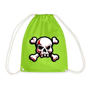 Totenkopf Skelett Knochen Symbol - Turnbeutel - Neongrün - Vorne