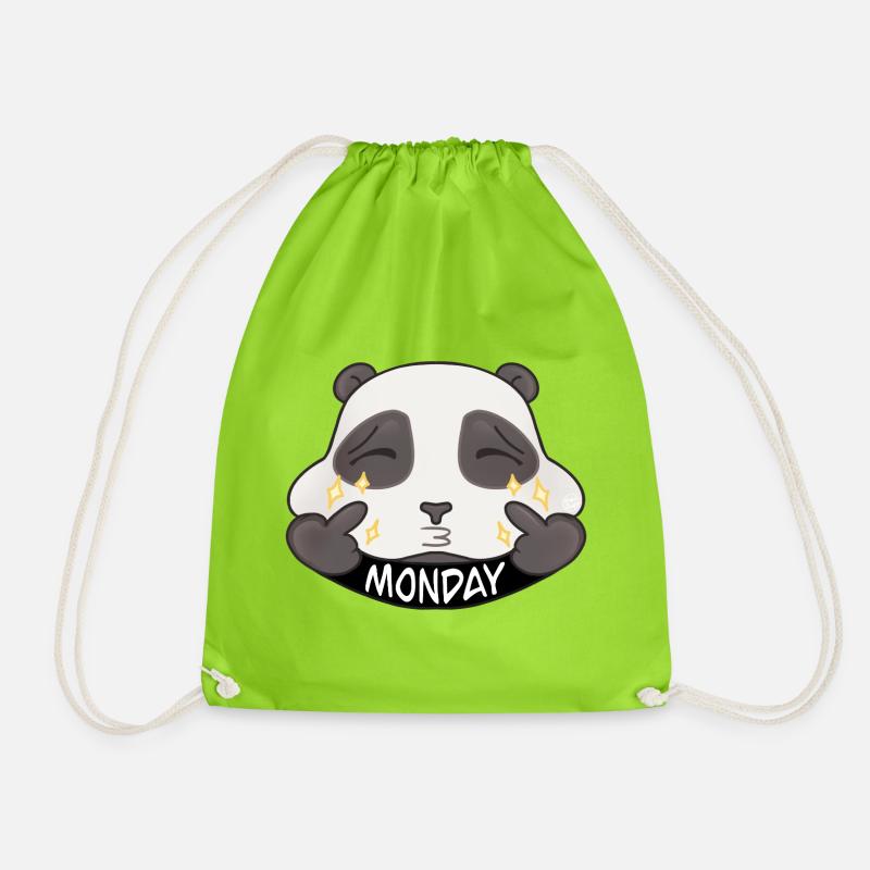 Panda Monday Cartoon Sparkle - Drawstring Bag - neon green