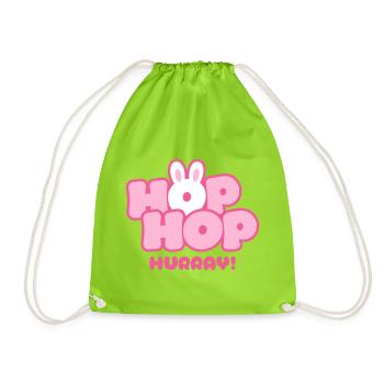 Hop Hop Hurray | Süßes Hasen Spruch Motiv - Turnbeutel - Neongrün - Vorne