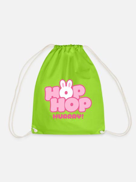 Hop Hop Hurray | Cute Bunny Saying Motif - Drawstring Bag - neon green