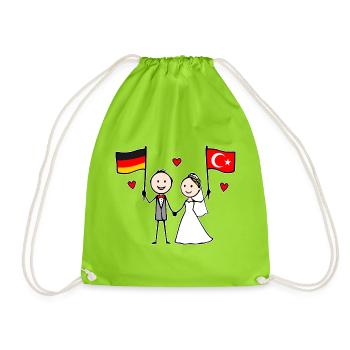 Wedding couple Germany Turkey Flag - Drawstring Bag - neon green - Front