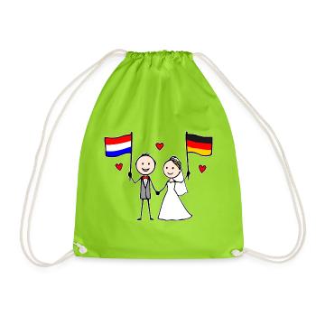 Wedding Couple Holland Germany Flag - Drawstring Bag - neon green - Front
