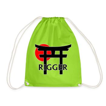 Rigger unter Torii und roter Sonne (schwarz) - Turnbeutel - Neongrün - Vorne