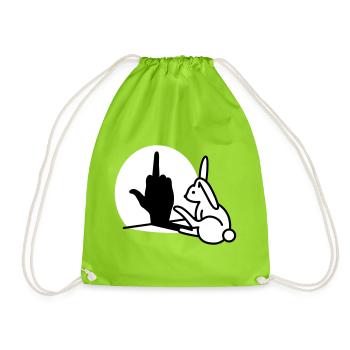Kaninchen Schatten Hand FUCK OFF Mittelfinger Hase - Turnbeutel - Neongrün - Vorne