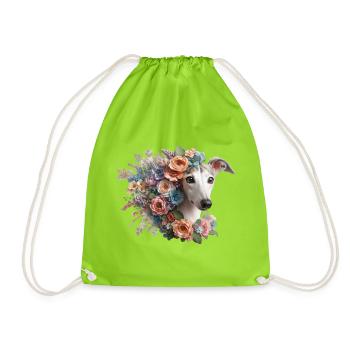 Flowers Galgo Heart No2 - Drawstring Bag - neon green - Front