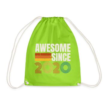 Awesome Since 2020 Retro Vintage Birthday - Drawstring Bag - neon green - Front