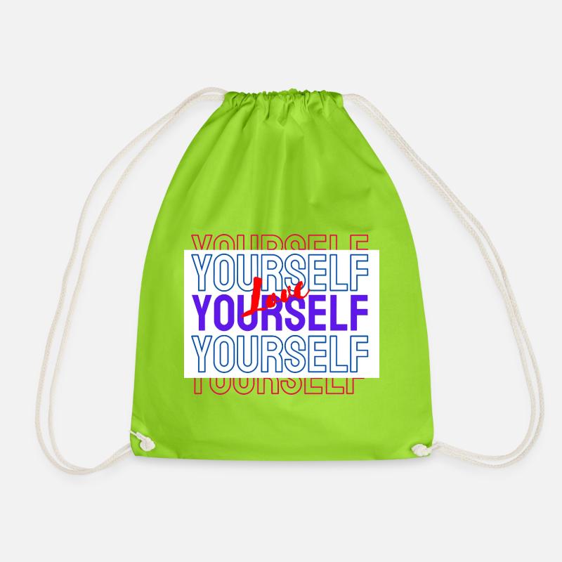 Love Yourself Pattern Love Yourself - Drawstring Bag - neon green