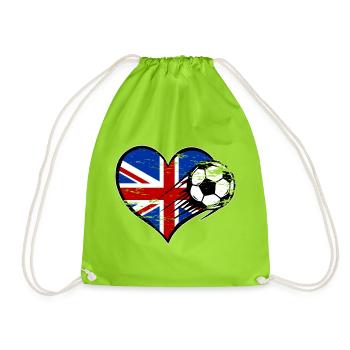Great Britain flag football with heart used - Drawstring Bag - neon green - Front