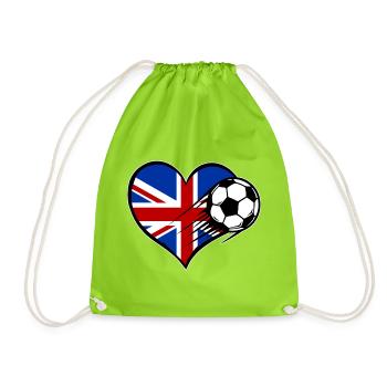 Great Britain Flag Football with Heart - Drawstring Bag - neon green - Front