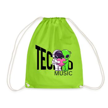 Cosmic Hug: Alien and Astronaut - Drawstring Bag - neon green - Front