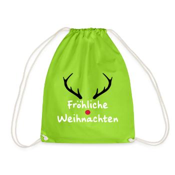 Fröhliche Weihnachten Rentier Weihnachtsgeschenk - Turnbeutel - Neongrün - Vorne