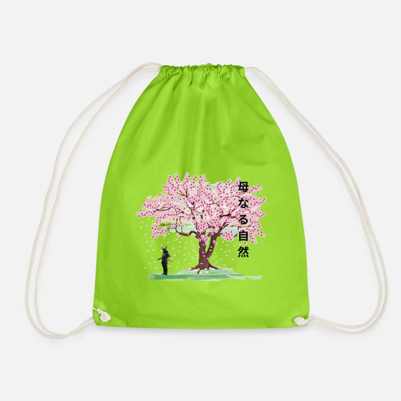 Under the blossoming cherry tree - Drawstring Bag - neon green