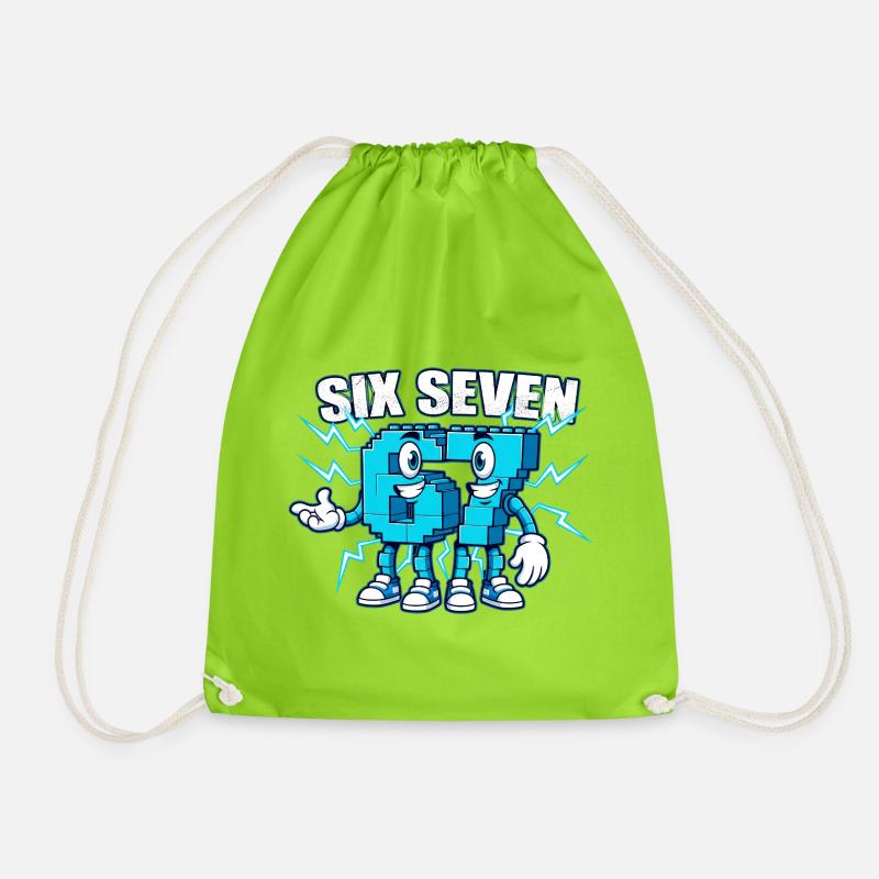 67 Six Seven funny Italian brainrot - Drawstring Bag - neon green