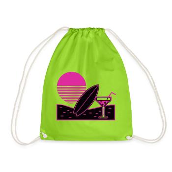 Surfbrett Cocktail Strand Logo - Turnbeutel - Neongrün - Vorne
