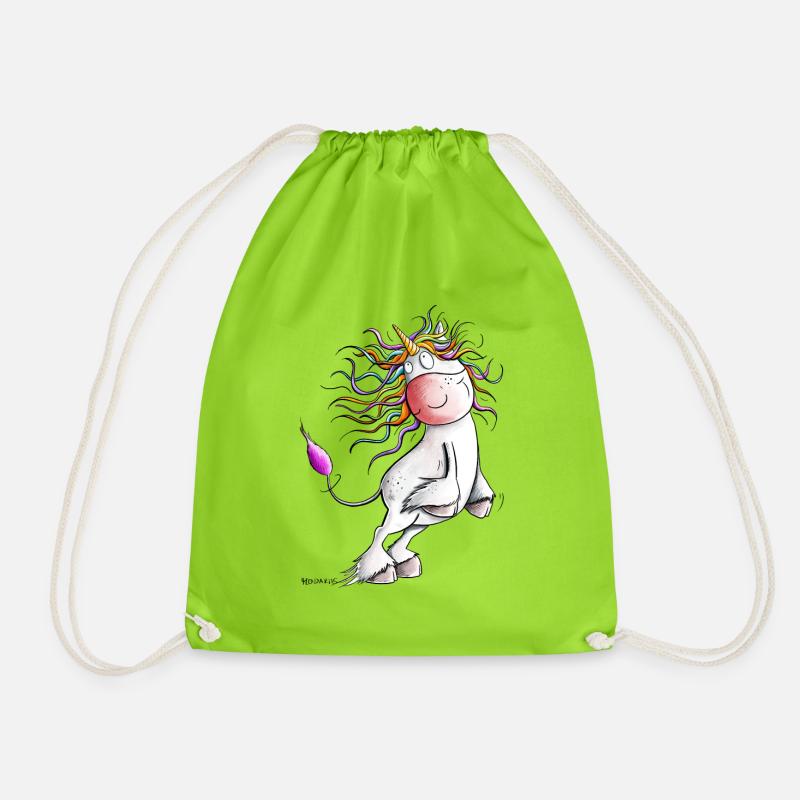 Drolliges Regenbogen Einhorn I Comic Fantasy - Turnbeutel - Neongrün