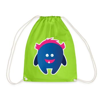 Monstre bleu mignon | Créature aux cheveux roses drôles - Sac de sport léger - vert néon - Devant