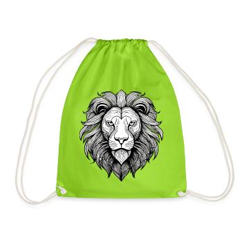 Majestic lion head in line art style - Drawstring Bag - neon green - Front