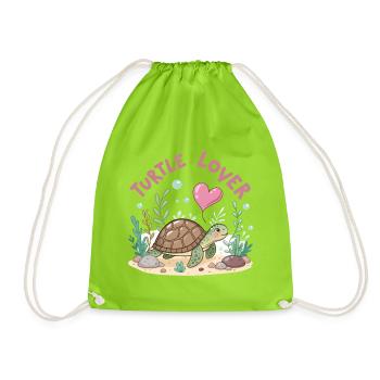 Pastel Flowered Turtle in Love - Drawstring Bag - neon green - Front