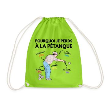 Pourquoi Je Perds À La Pétanque Humour Statistique - Sac de sport léger - vert néon - Devant