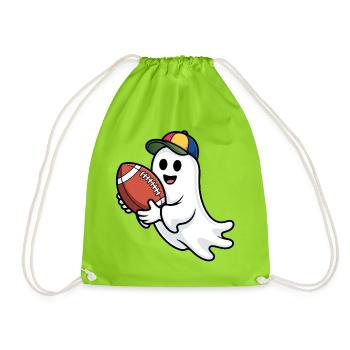 Geist mit Football und bunter Kappe - Turnbeutel - Neongrün - Vorne