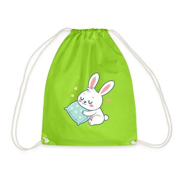 Cuddly bunny and starry pillow - Drawstring Bag - neon green - Front