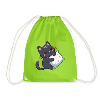 Chat noir câlin étoilé avec oreiller - Sac de sport léger - vert néon - Devant