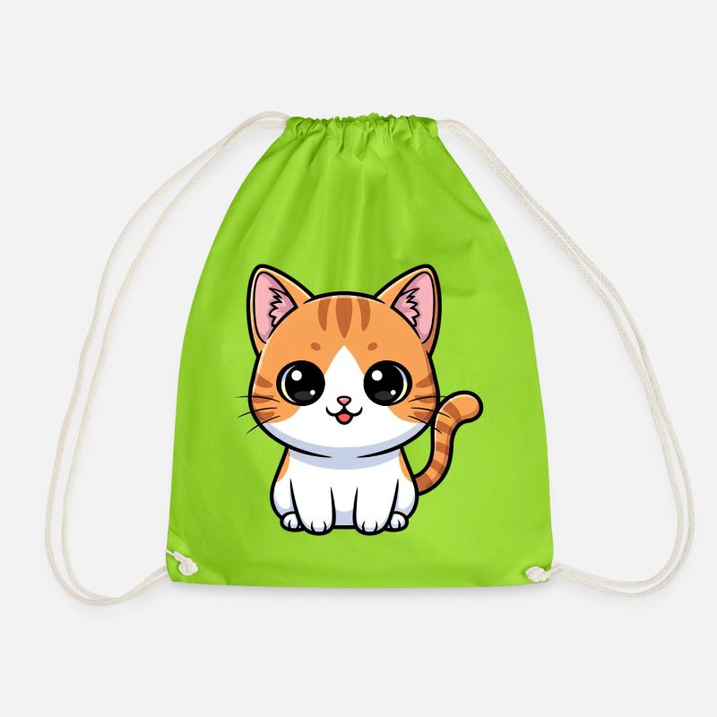 Orange Tabby Kawaii Cat - Drawstring Bag - neon green