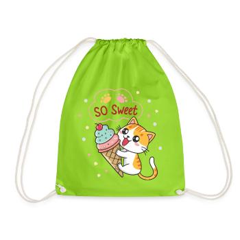 Chat gourmand avec glace pastel - Drawstring Bag - neon green - Front