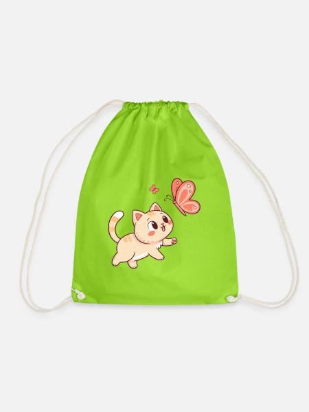 Neugierige Katze und Rosé-Schmetterling - Turnbeutel - Neongrün
