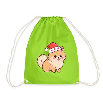 Pomeranian Dog Festive Weihnachtshut - Turnbeutel - Neongrün - Vorne