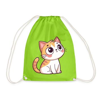 Curious Kitten - Drawstring Bag - neon green - Front